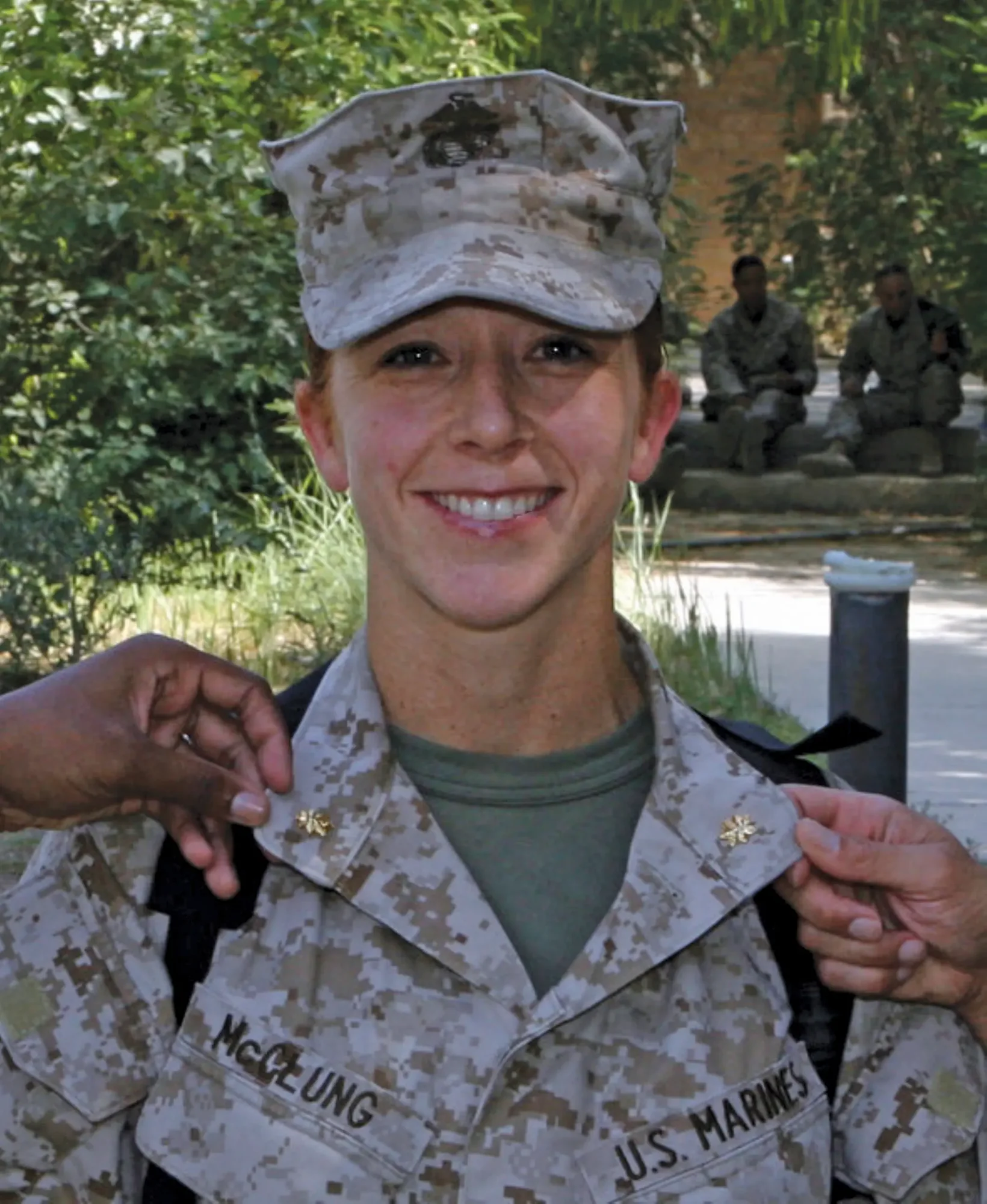 Maj Megan McClung ’95, USMC, was promoted during her deployment in Fallujah, Iraq. She organized the first Marine Corps Marathon Forward in Iraq to coincide with the 2006 Marine Corps Marathon.