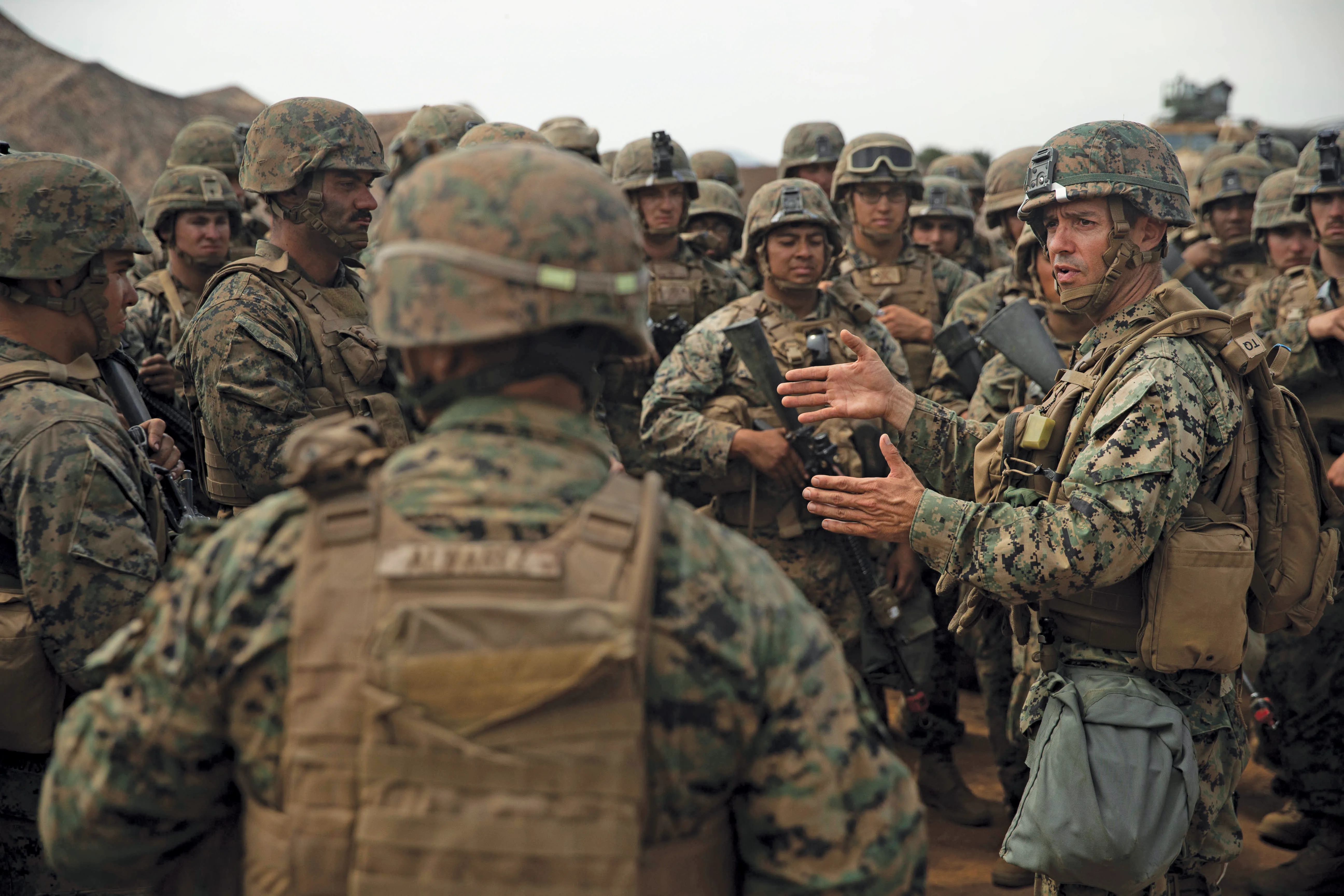 Then-LtCol Kenneth del Mazo ’01, USMC, the commanding officer for 1st Battalion, 11th Marine Regiment, 1st Marine Division addresses his Marines, at the conclusion of SUMMER FIREX 2018 at Marine Corps Base Camp Pendleton, CA on 9 August 2018